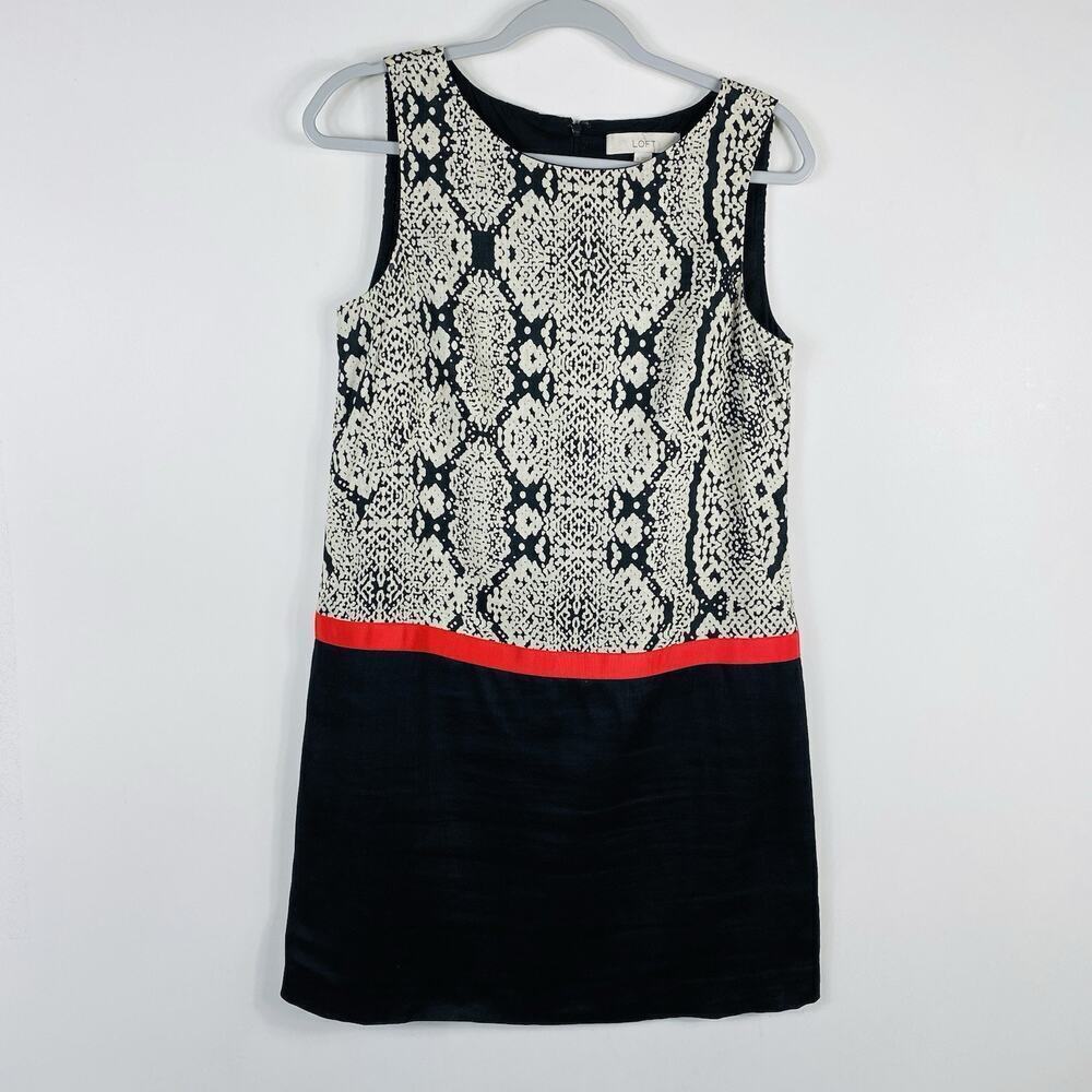 Ann Taylor LOFT Size 6 Reptile Print 100% Linen Sleeveless Mini Dress